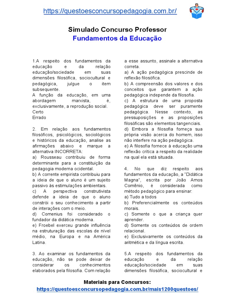 Fundamentos da Educação para Concursos | PDF | Pedagogia | Sociedade