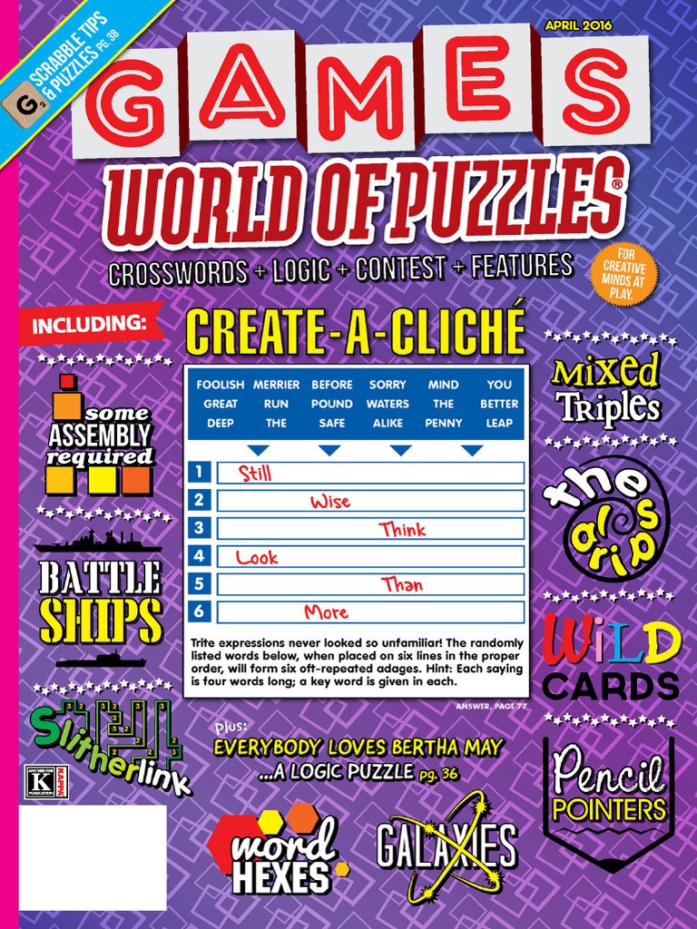 Games World of Puzzles April 2016 PDF Crossword Leisure