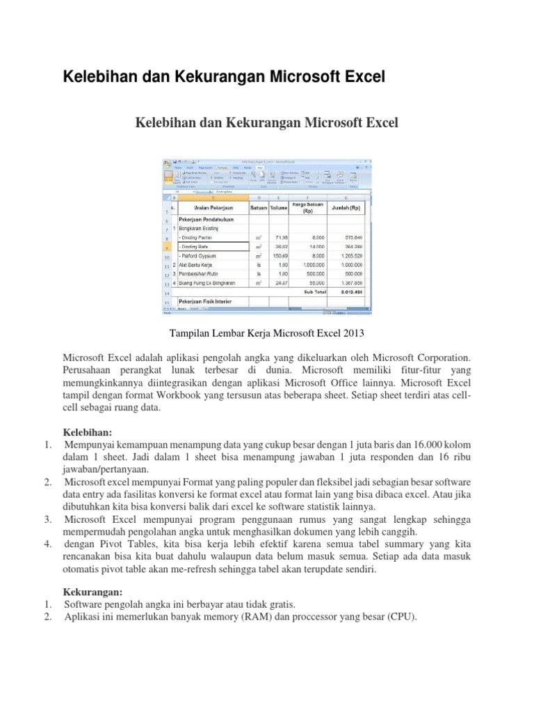 Kelebihan Dan Kekurangan Ms Excel
