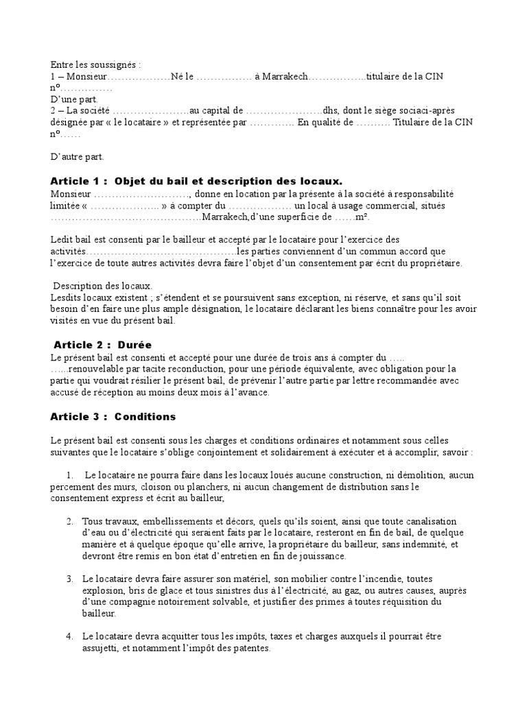 Contrat De Bureau Example Vierge 1 Mise En Demeure Location