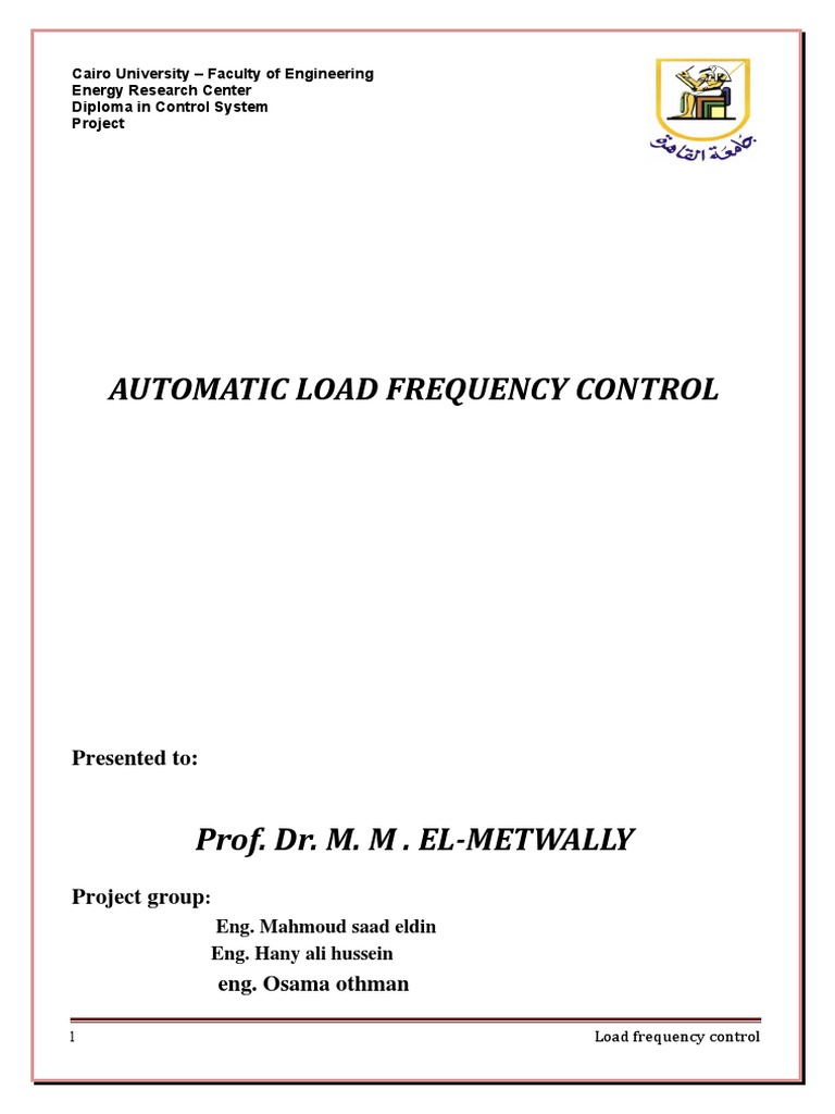 Automatic Load Frequency Control PDF Control Theory Matrix