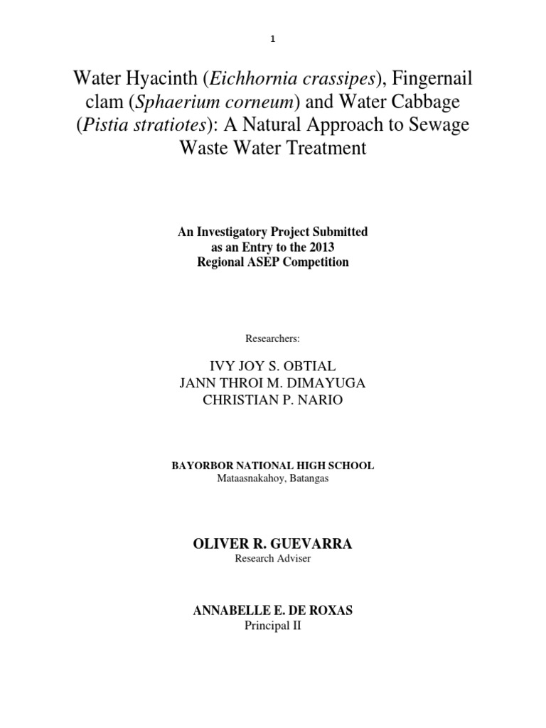 Water Hyacinth Eichhornia Crassipes Fing | PDF | Sewage Treatment ...