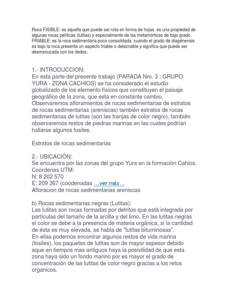 Estudio de Rocas en Zona Cahios | PDF | Historia