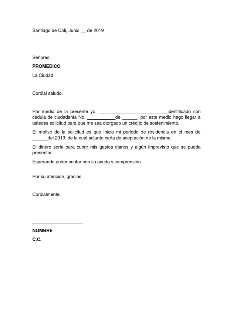 Carta De Sostenimiento Ejemplo