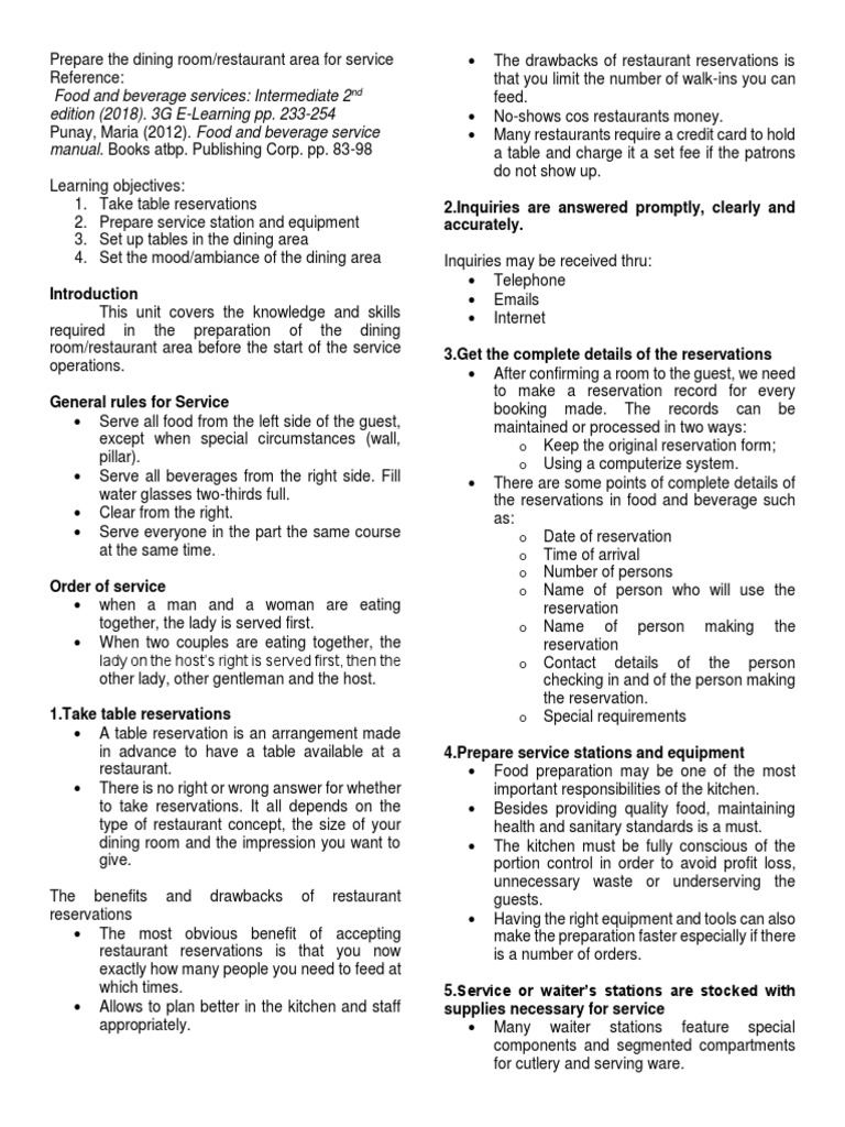 Prepare Dining Room for Service Tableware Restaurants