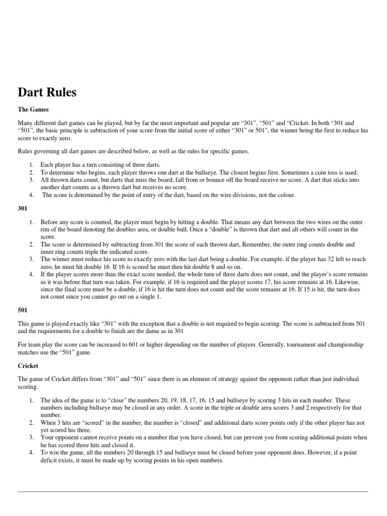 Darts Rules | PDF | Sports | Leisure