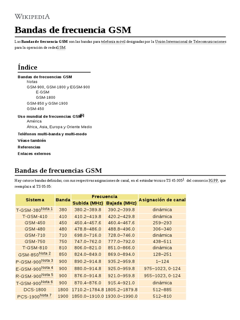 Bandas de Frecuencia GSM | PDF | Tecnología de radio | Radio definida ...