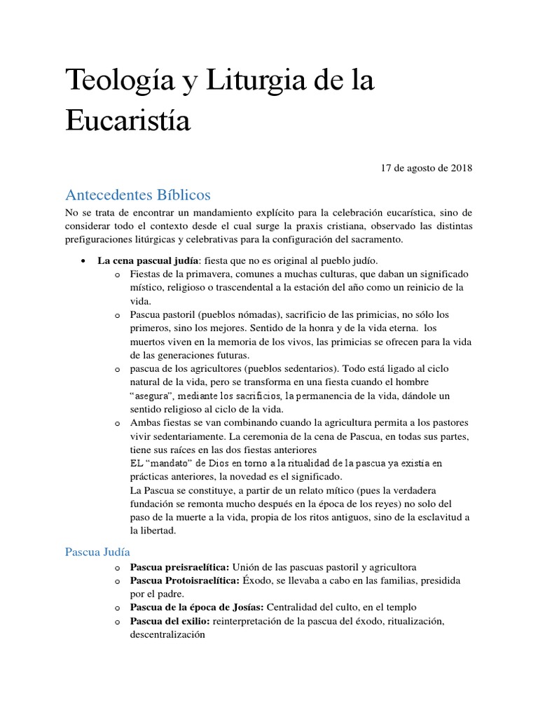Teología y Liturgia de La Eucaristía | PDF | eucaristía | Misa (liturgia)