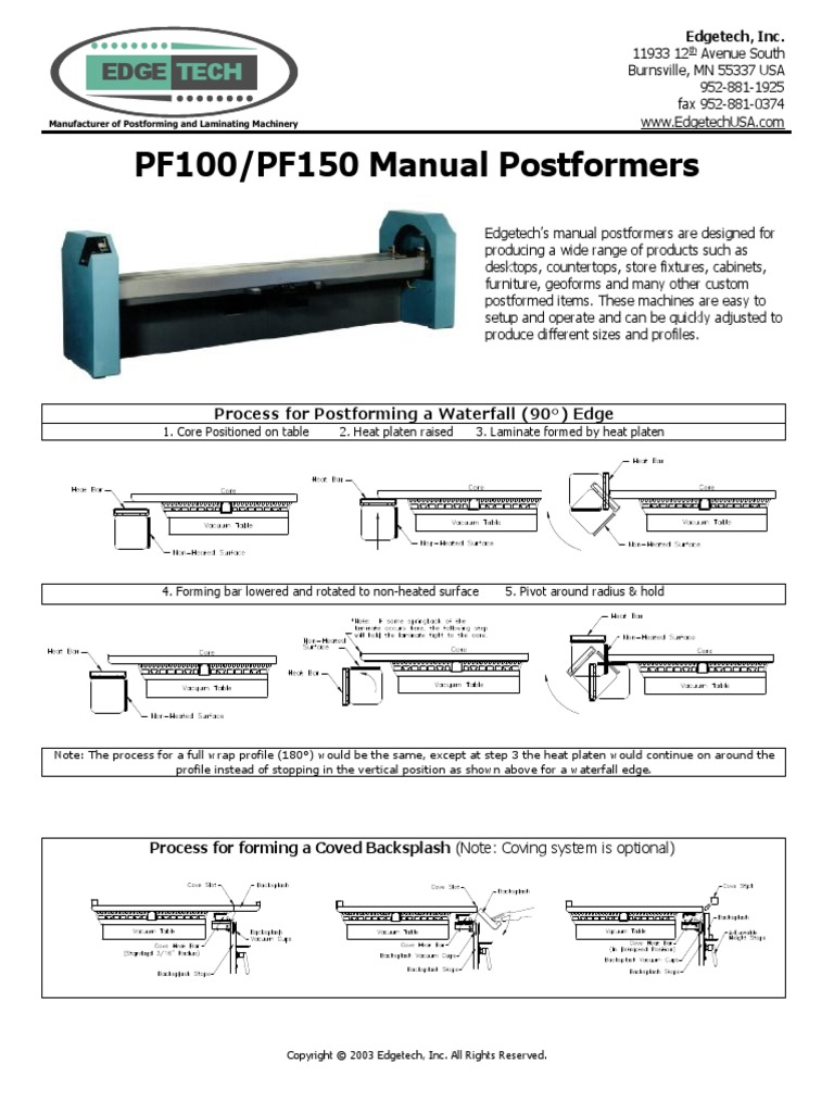 PF100/PF150 Manual Postformers: Process For Postforming A Waterfall (90 ...