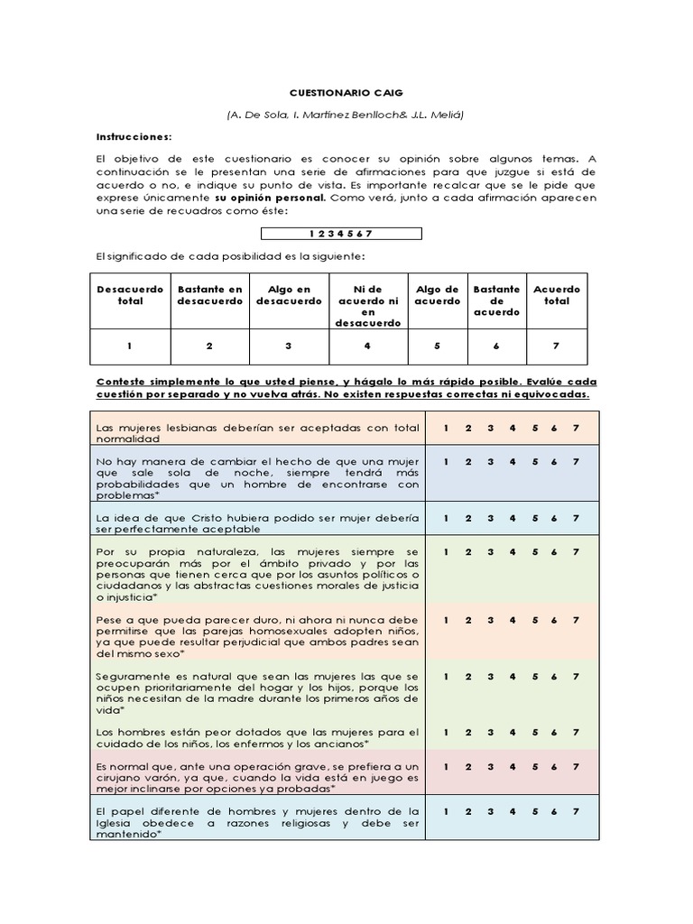 Cuestionario de Actitudes Hacia La Igualdad de Generos | PDF | Hombre ...
