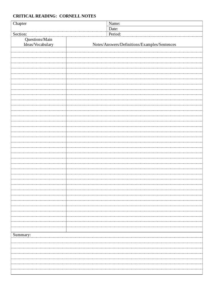 Cornell notes summary picture