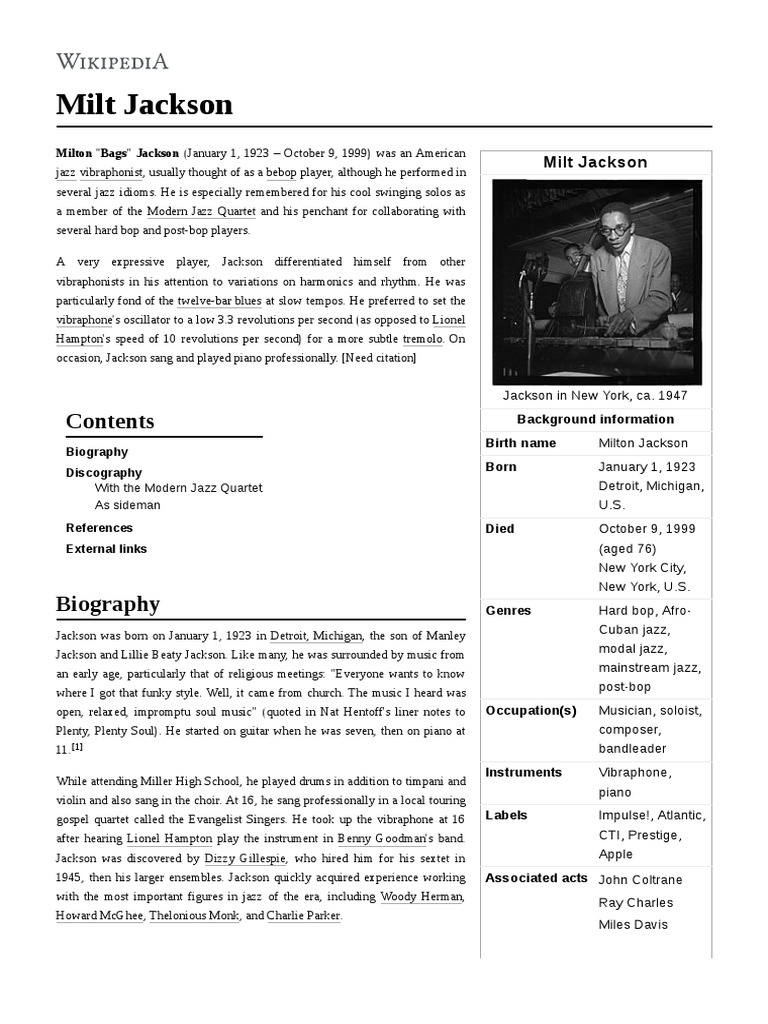 Milt Jackson Pdf Jazz American Music