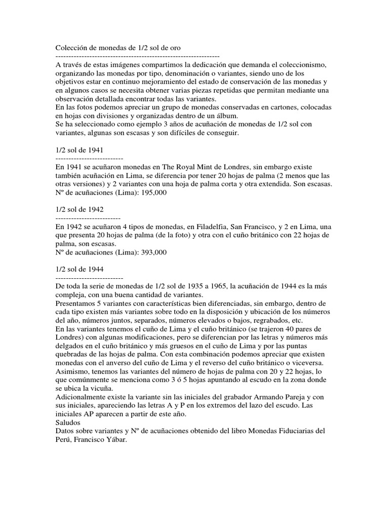 Colección de Monedas de 1 Sol | PDF | Monedas | Lima
