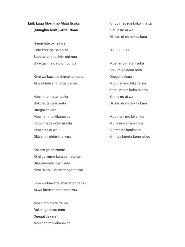 Lirik Lagu Moshimo Mata Itsuka Pdf