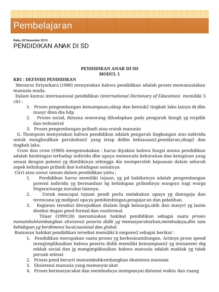 Rangkuman Pendidikan Anak di SD | PDF