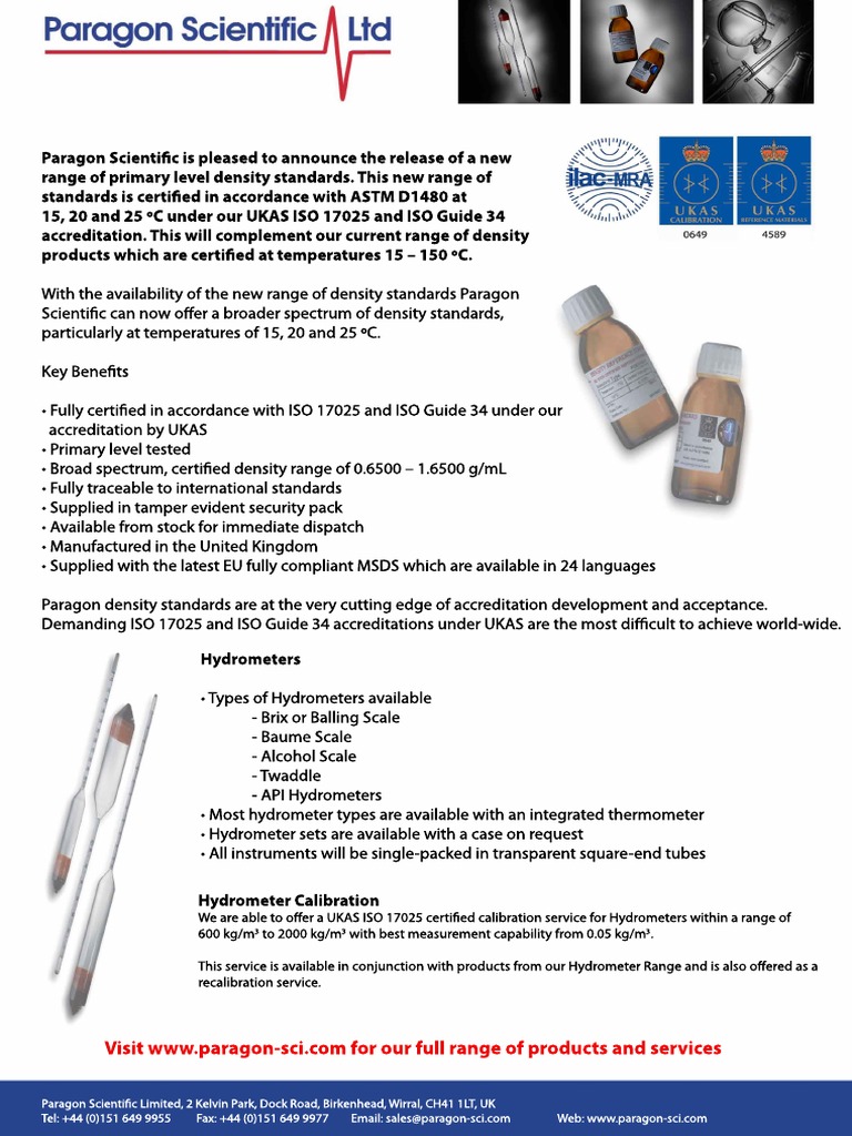 Paragon releases new density standards range | PDF