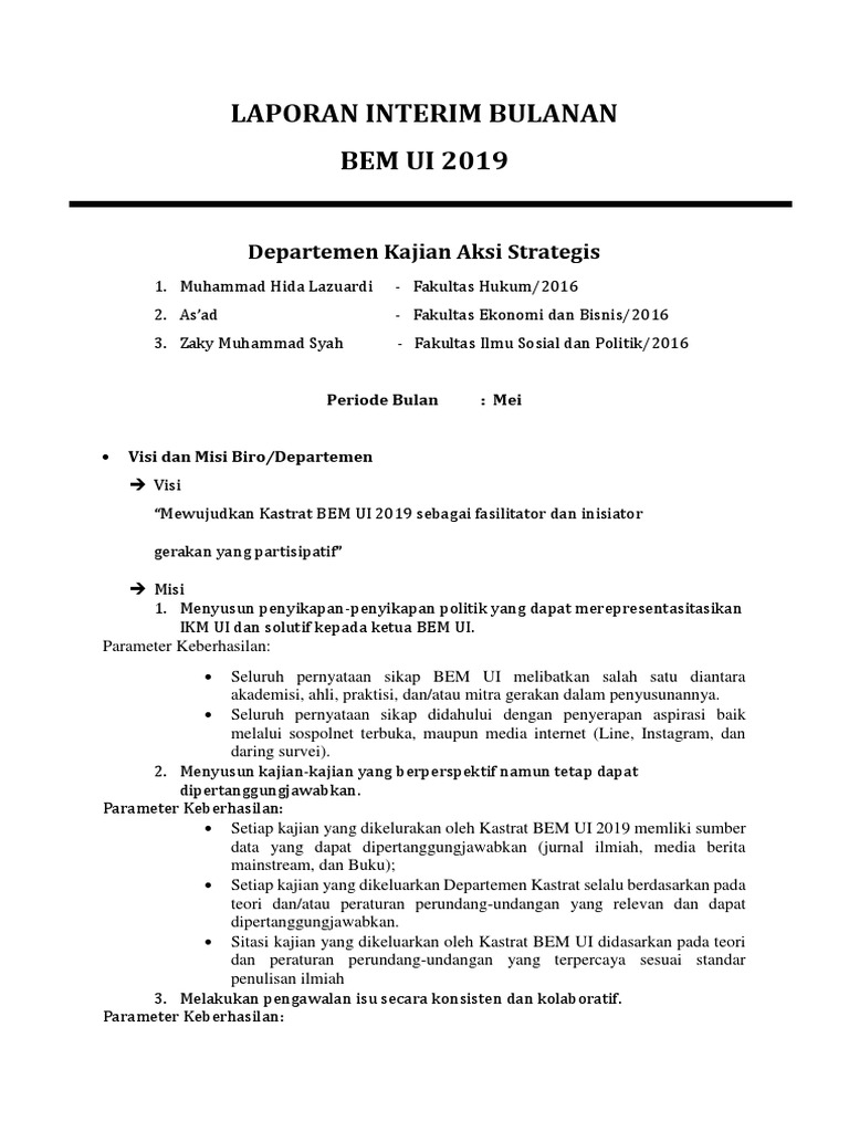 Laporan Kastrat BEM UI Mei 2019 | PDF