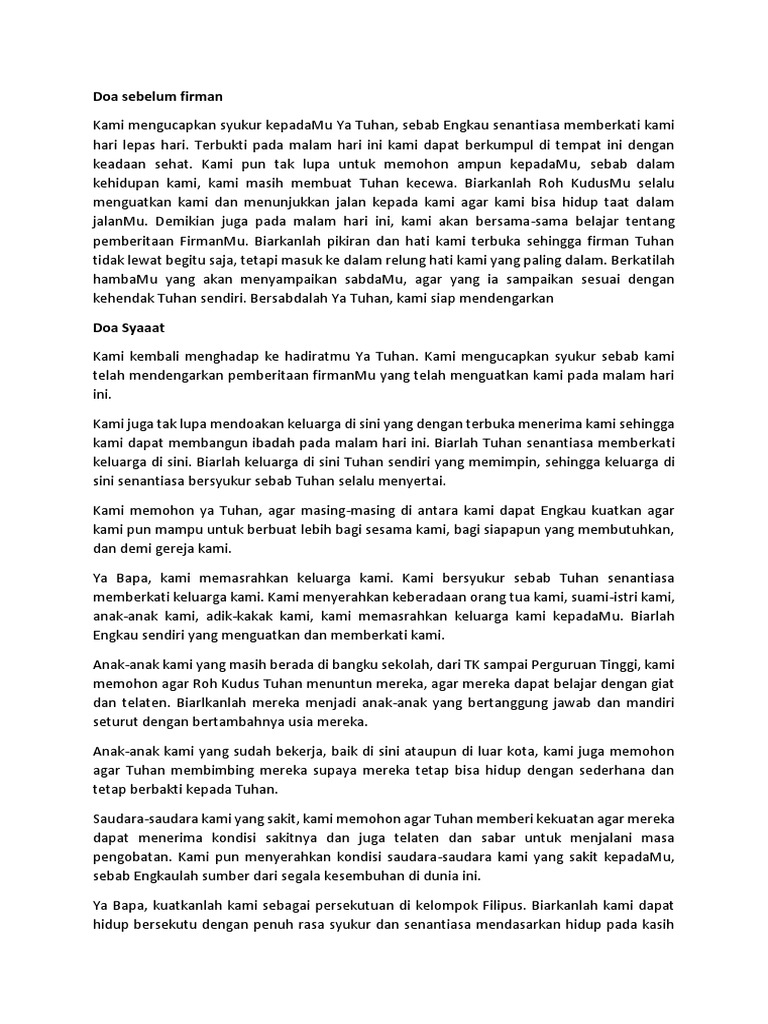 Doa Sebelum Mendengarkan Firman Tuhan | PDF
