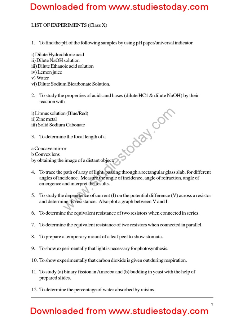 Class 10 Science Lab Manual Experiments | PDF | Sodium Hydroxide | Lens ...