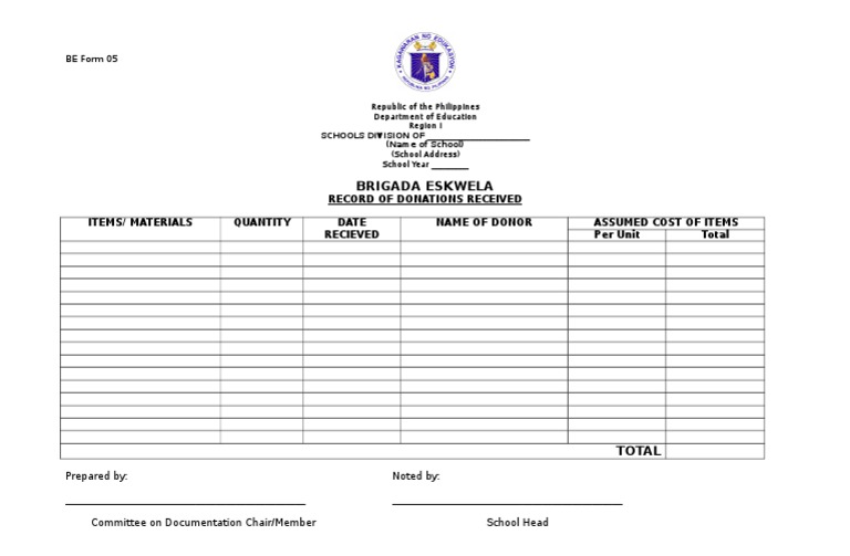 Brigada Eskwela Donation Record Form | PDF