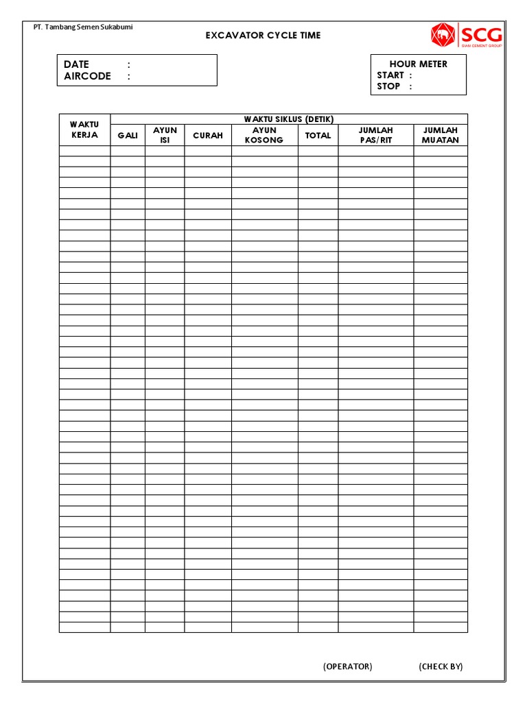 Cycle Time Exca Form | PDF