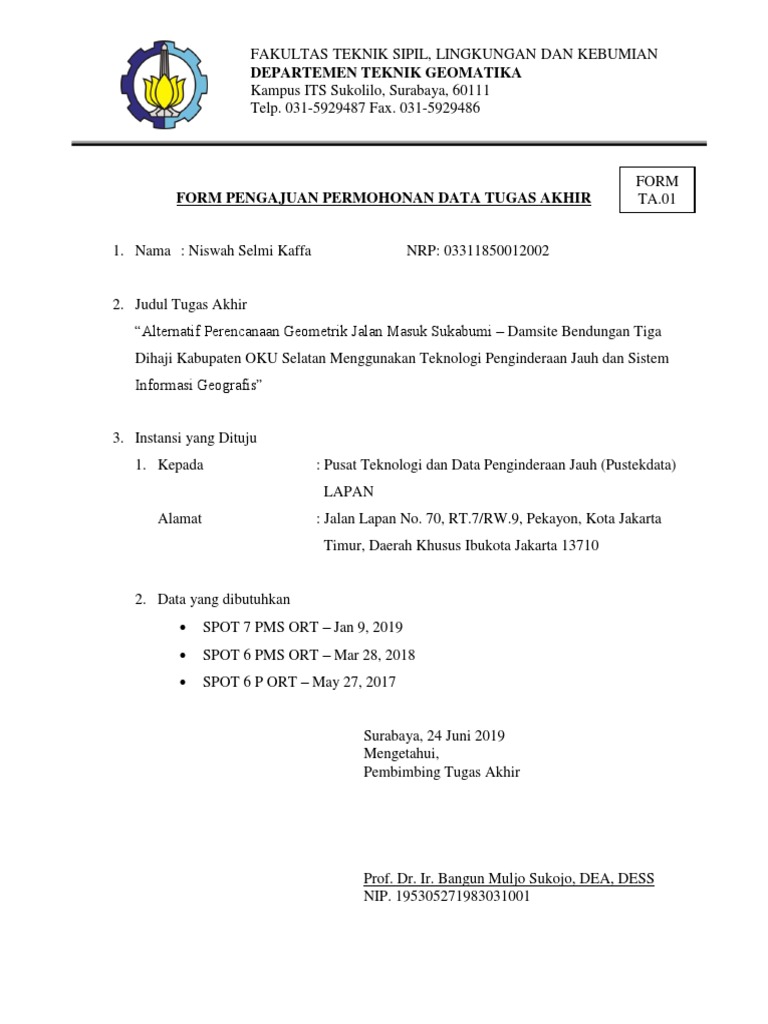 Permohonan Data Tugas Akhir Niswah Kaffa | PDF