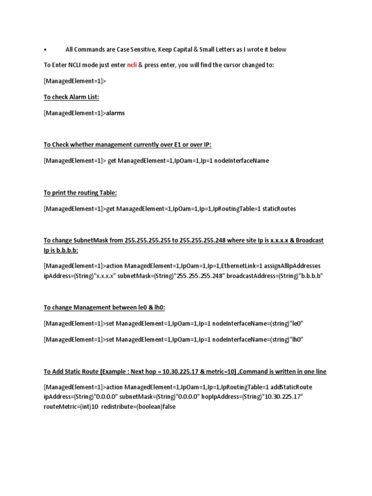 RBS Telnet-NCLI Commands PDF | PDF