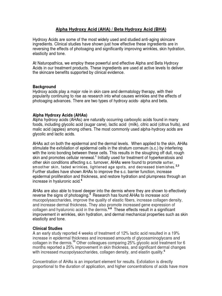 Alpha Hydroxy Acid (AHA) / Beta Hydroxy Acid (BHA) : Background | PDF ...