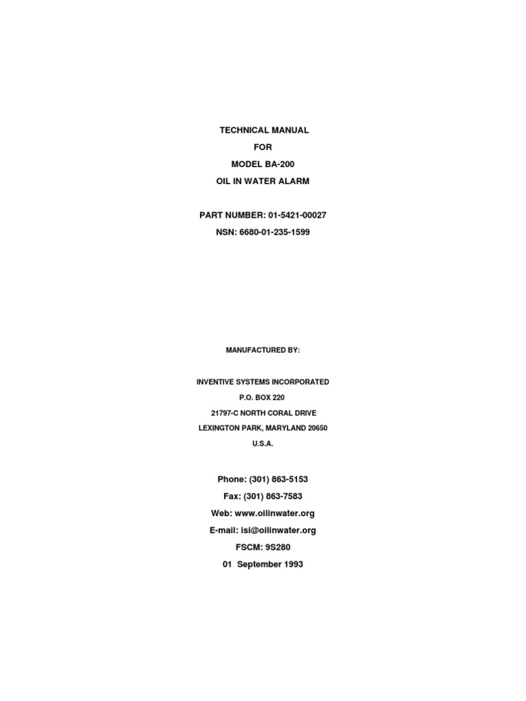 BA-200 Oil in Water Alarm Manual | PDF | Business | Computers