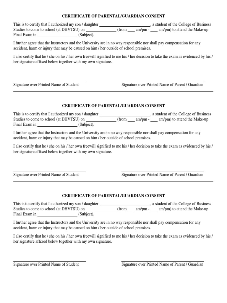 Certificate of Parental/Guardian Consent | PDF | Social Institutions ...