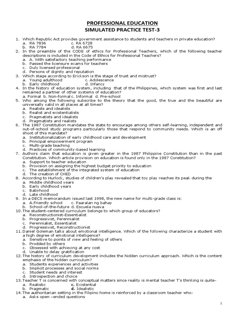 Simulated Practice Test-3 Professional Education | PDF | Test ...