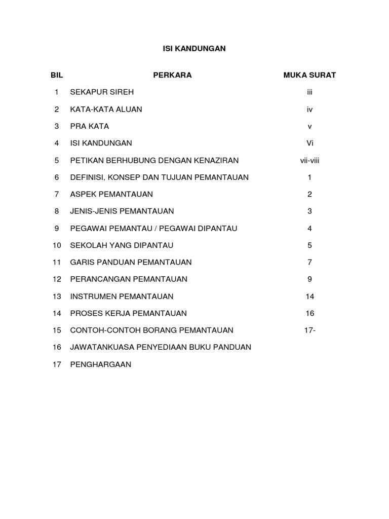 contoh isi kandungan