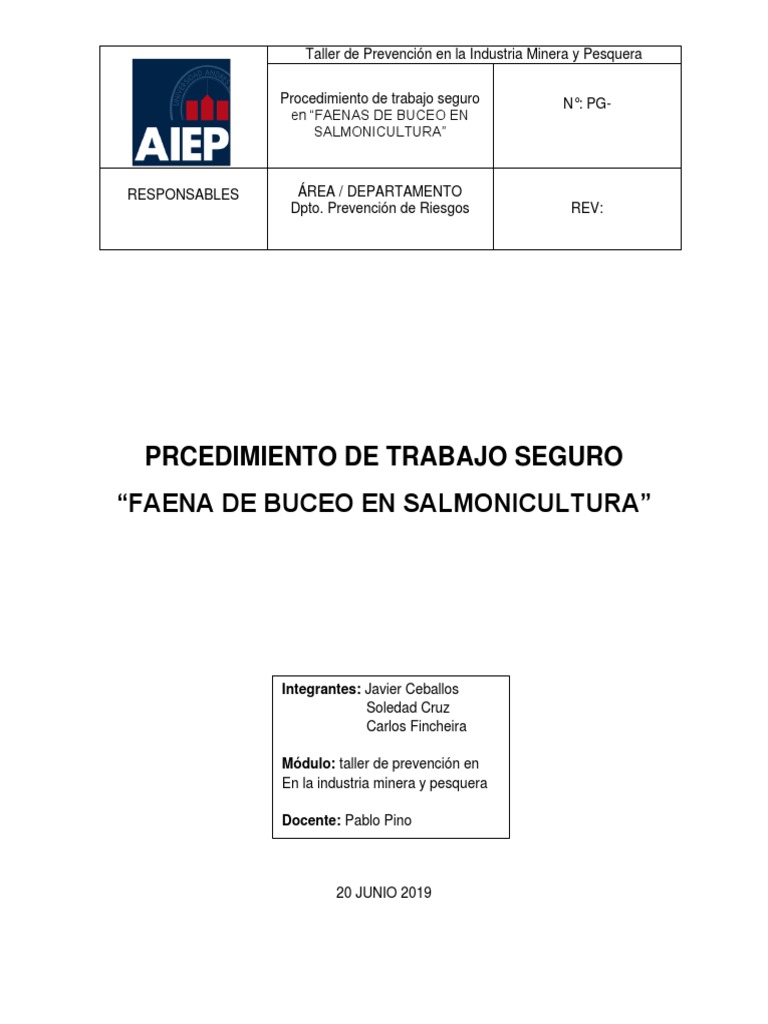 Procedimiento Seguro en Buceo Salmonicultura | PDF | Buceo bajo el agua ...