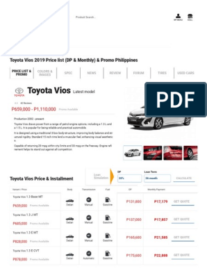 Toyota Vios 2019 Price List Dp Monthly Promo