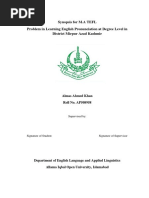 Problem in Learning English Pronunciation at Degree Level in District Mirpur Azad Kashmir