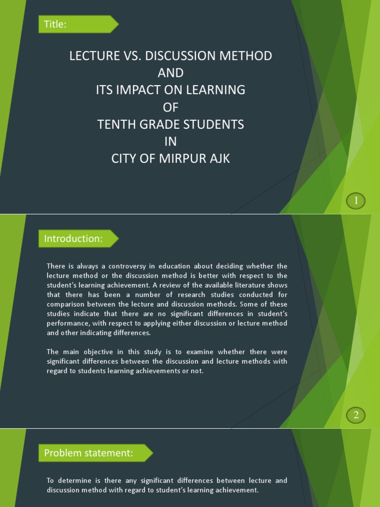 LECTURE VS. DISCUSSION METHOD | Teaching Method | Experiment