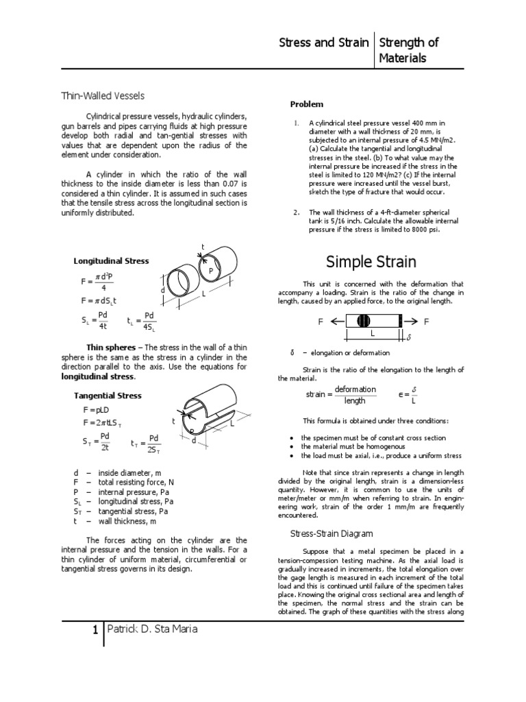 Stress and Strain Analysis of Thin-Walled Pressure Vessels | PDF ...