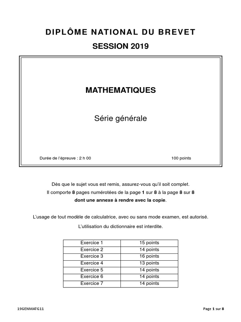 Combien De Temps Dure L épreuve De Maths Au Brevet Mathematiques Dnb19 Groupe 1 | PDF | Kilowatt heure | Triangle