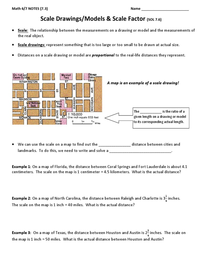 11.11 NOTES N HW - Scale Drawings Models N Scale Factor  Foot (Unit With Regard To Scale Drawings Worksheet 7th Grade