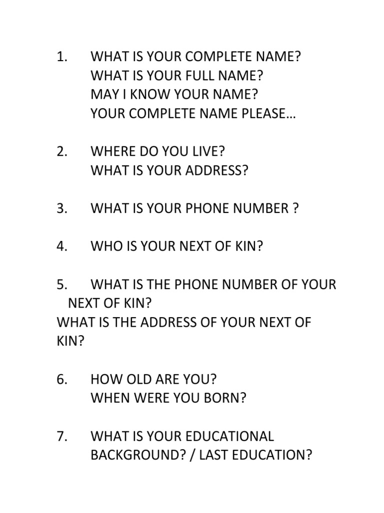 Full Name and Personal Information Guide | PDF