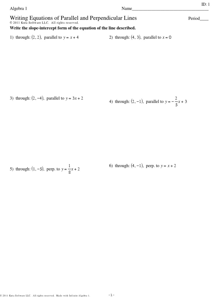 20.20 Ws - Equ of Perpendicular and Parallel Lines PDF  PDF With Parallel And Perpendicular Lines Worksheet