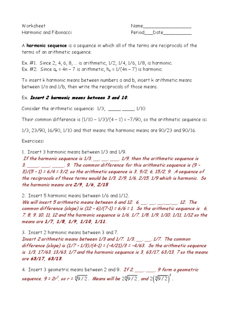 Harmonic Sequences Answers | PDF | Arithmetic Mean | Sequence