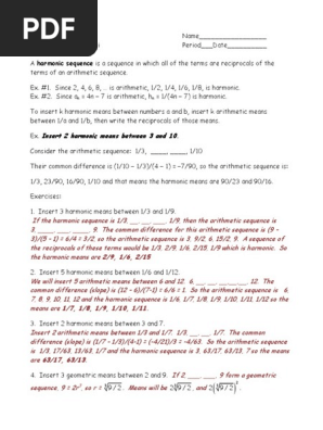 Harmonic Sequences Answers Arithmetic Mean Sequence