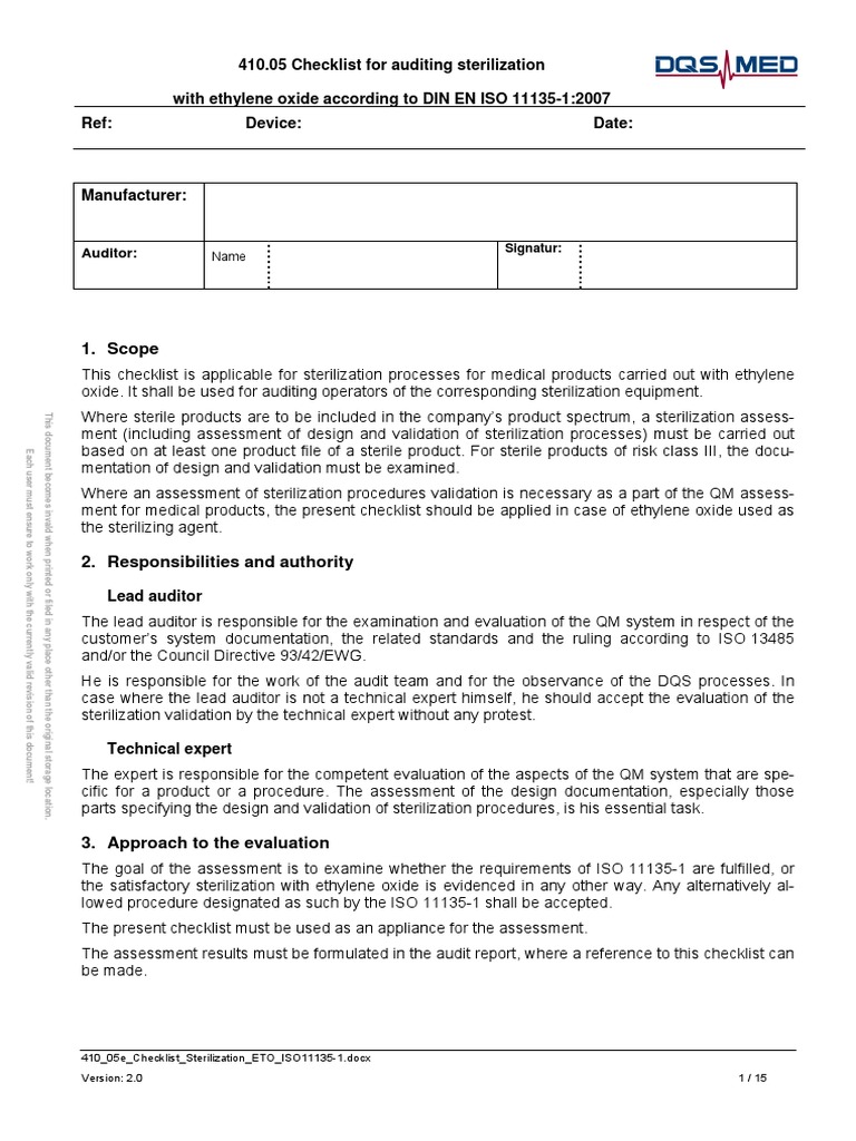 410 05e Checklist Sterilization ETO ISO111351 PDF PDF