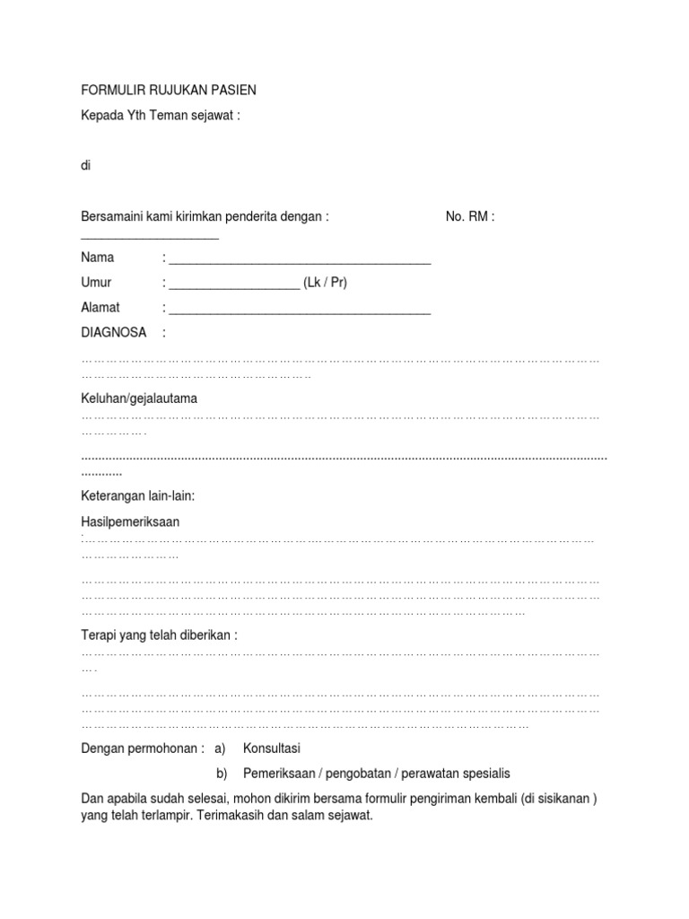 Contoh Formulir Rujukan Pasien | PDF