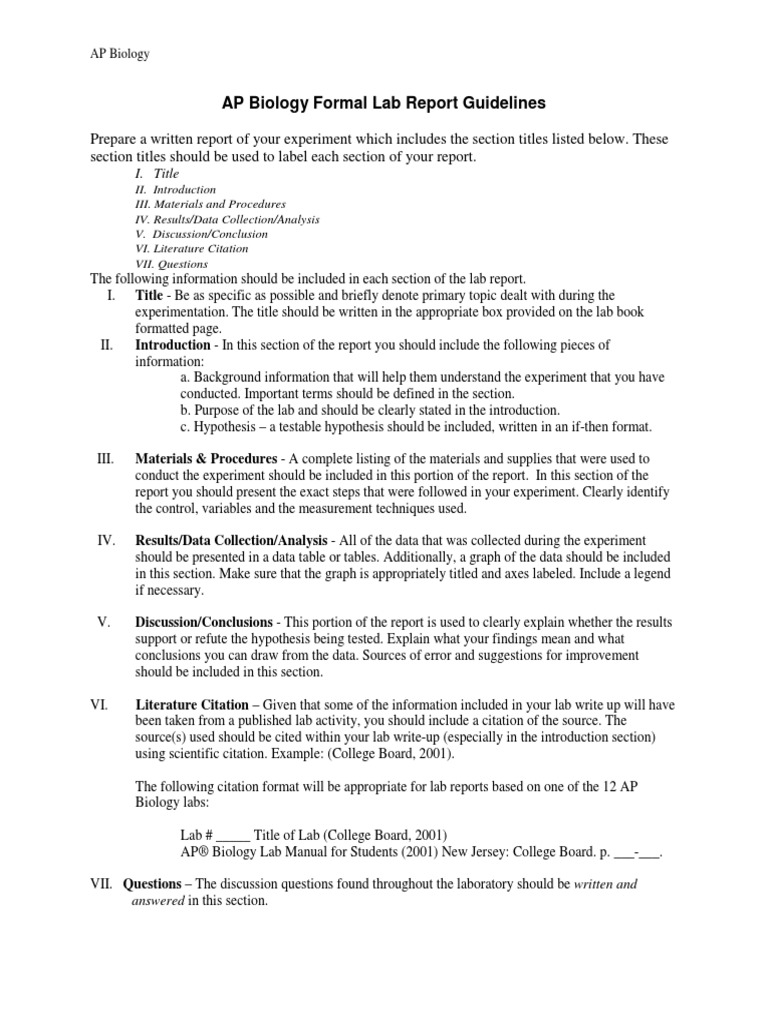 AP Bio Lab Report Format Guides  PDF  Scientific Method  Experiment