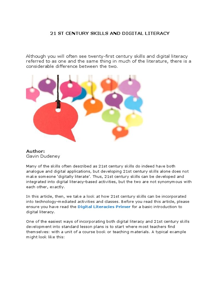 21st Century Skills vs Digital Literacy | PDF | Literacy | Critical ...
