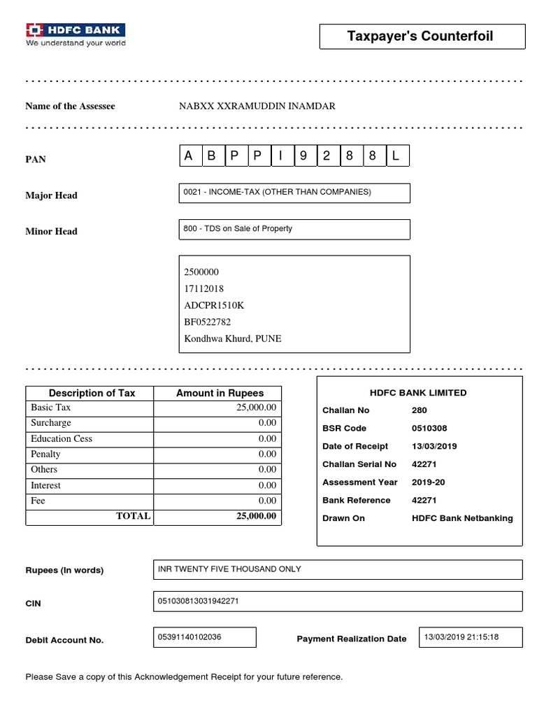 A B P P I 9 2 8 8 L: Taxpayer's Counterfoil | PDF