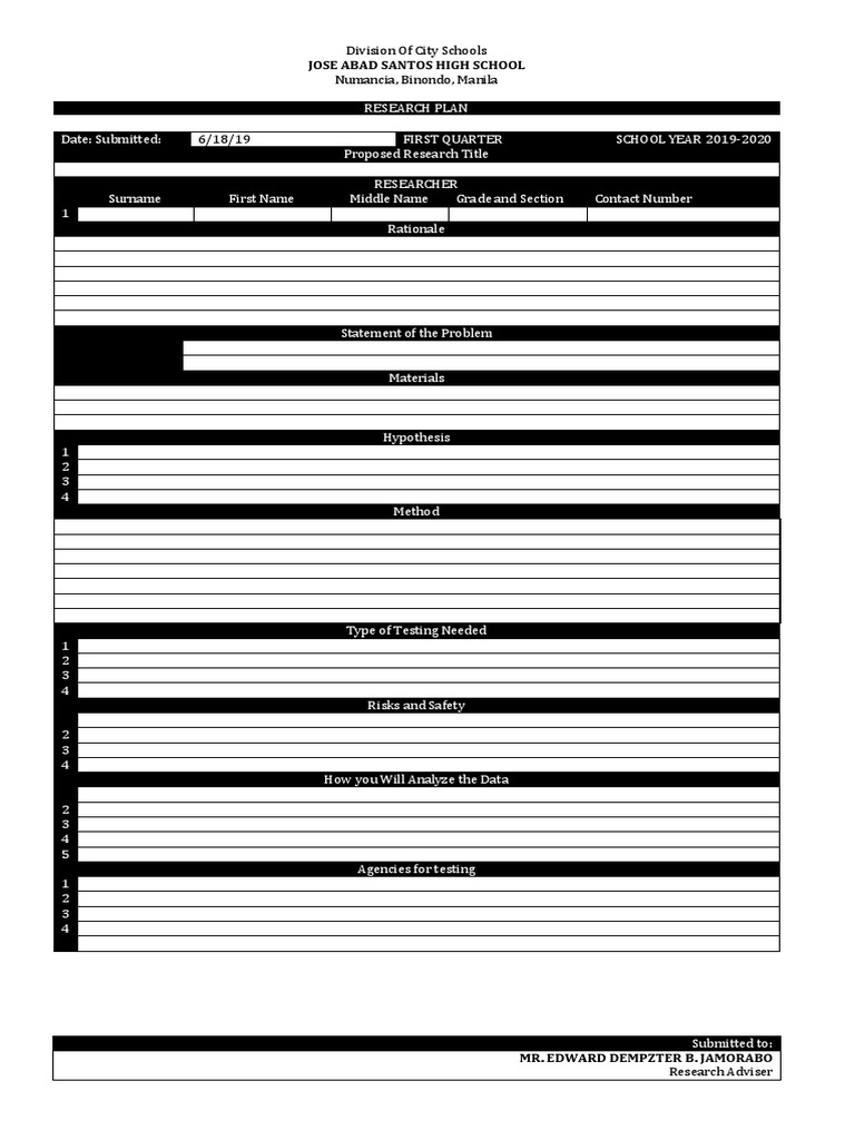 Research Plan Template for Students | PDF | Scientific Method