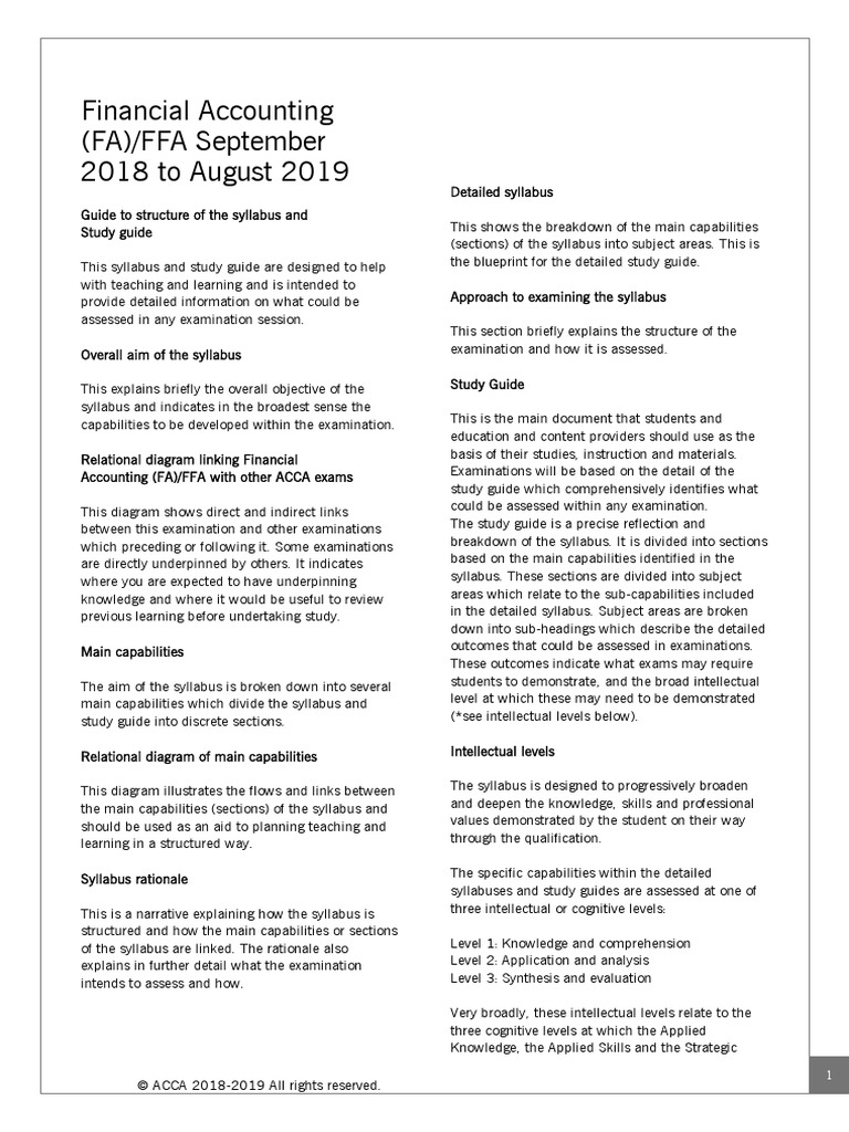 Financial Accounting (FA) /FFA September 2018 To August 2019 | PDF ...